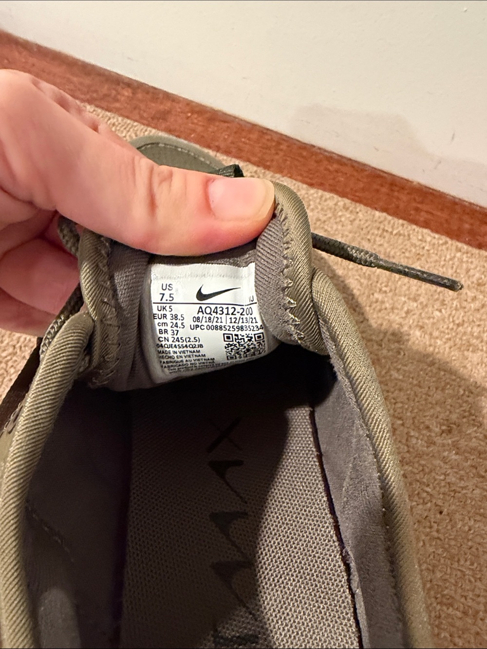 Nike Olive Green Sneakers with Orange Accent - Picture 5 of 5